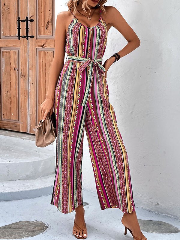 Jumpsuits - Sexy Striped Holiday Style Casual Sling Jumpsuit - MsDressly