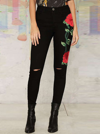 Jeans - Denim Embroidered High Waist Jeans - MsDressly