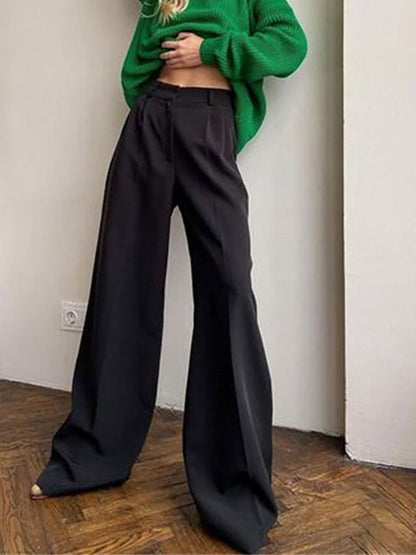 Pants - Straight High Waist Floor Dragging Casual Wide Leg Pants - MsDressly