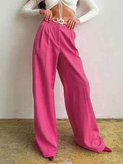 Pants - Straight High Waist Floor Dragging Casual Wide Leg Pants - MsDressly