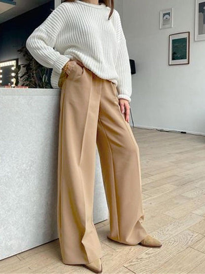 Pants - Straight High Waist Floor Dragging Casual Wide Leg Pants - MsDressly