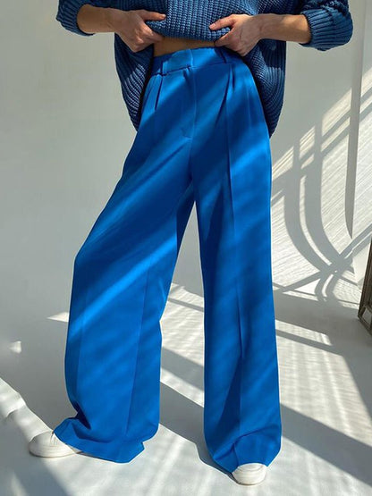 Pants - Straight High Waist Floor Dragging Casual Wide Leg Pants - MsDressly