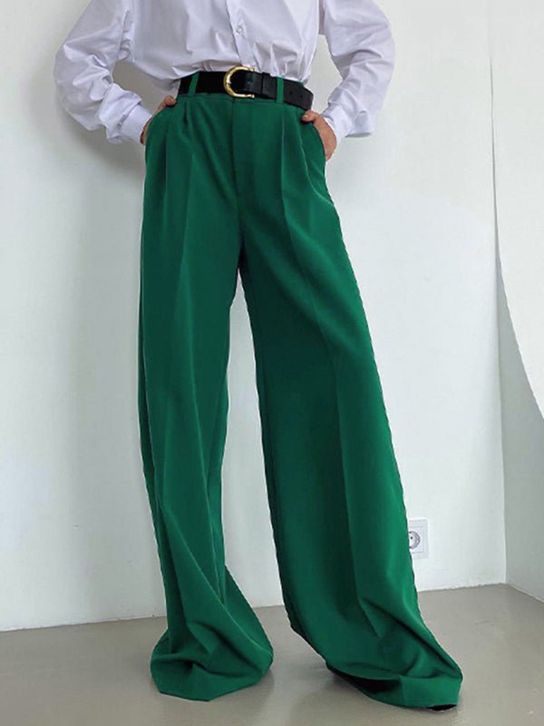 Pants - Straight High Waist Floor Dragging Casual Wide Leg Pants - MsDressly