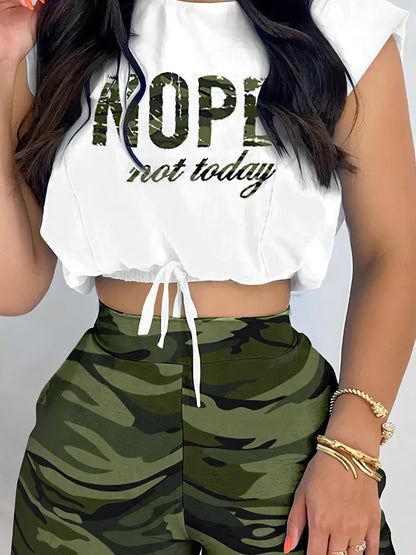 Sets - Printed Sleeveless Crop Top & Shorts Two-Piece Set - MsDressly