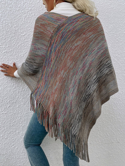 Sweaters - Casual Colorful Fringe Shawl Sweater - MsDressly