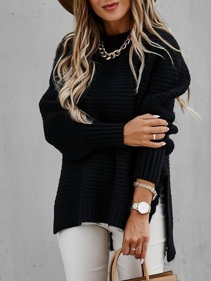 Sweaters - Half Turtleneck Solid Split Sweater - MsDressly