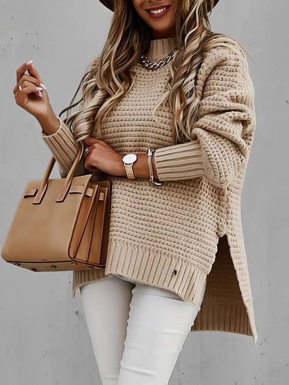 Sweaters - Half Turtleneck Solid Split Sweater - MsDressly