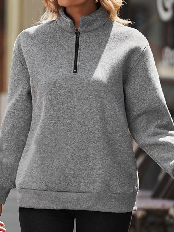 Half Zipper Solid Color Pullover Hoodie
