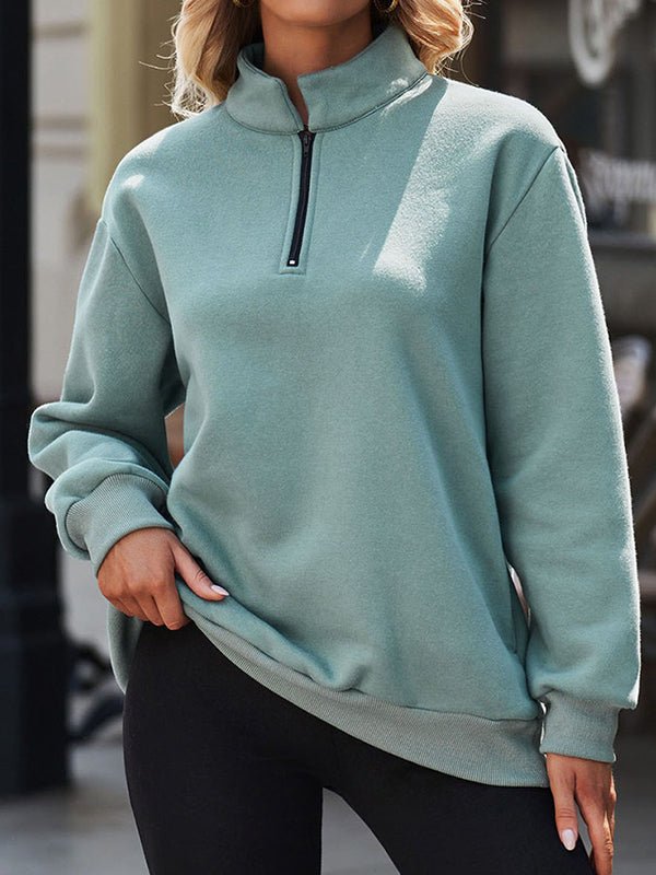Hoodies - Half Zipper Solid Color Pullover Hoodie - MsDressly