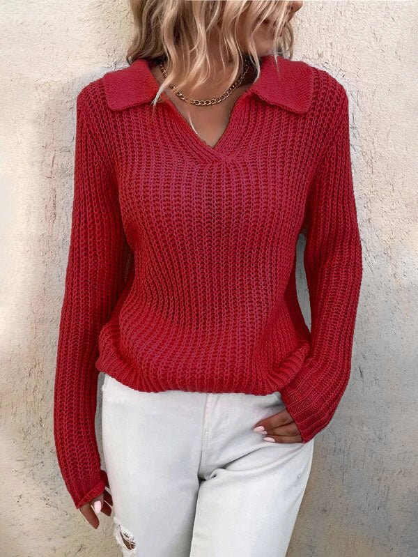 Lapel Solid Slim Fit Knit Sweater
