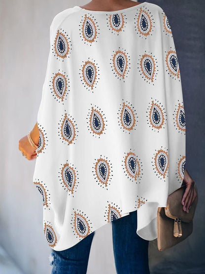 T-Shirts - Feather Print Doll Sleeve Casual T-Shirt - MsDressly