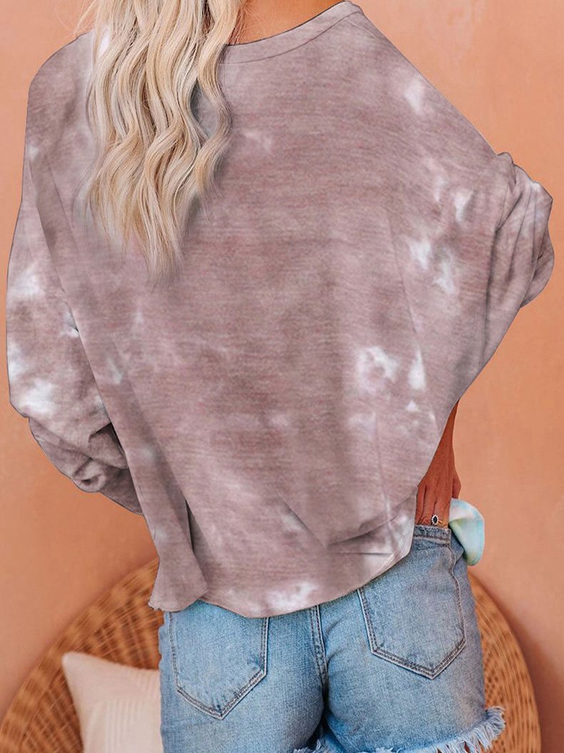 T-Shirts - Gradient Tie-Dye Long Sleeve Pullover Loose T-Shirts - MsDressly