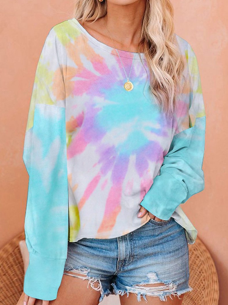 T-Shirts - Gradient Tie-Dye Long Sleeve Pullover Loose T-Shirts - MsDressly