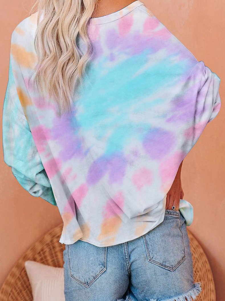 T-Shirts - Gradient Tie-Dye Long Sleeve Pullover Loose T-Shirts - MsDressly