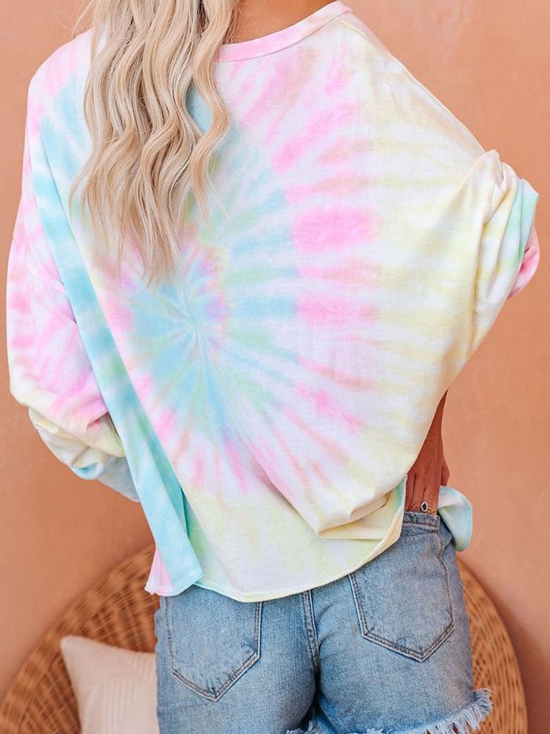 T-Shirts - Gradient Tie-Dye Long Sleeve Pullover Loose T-Shirts - MsDressly