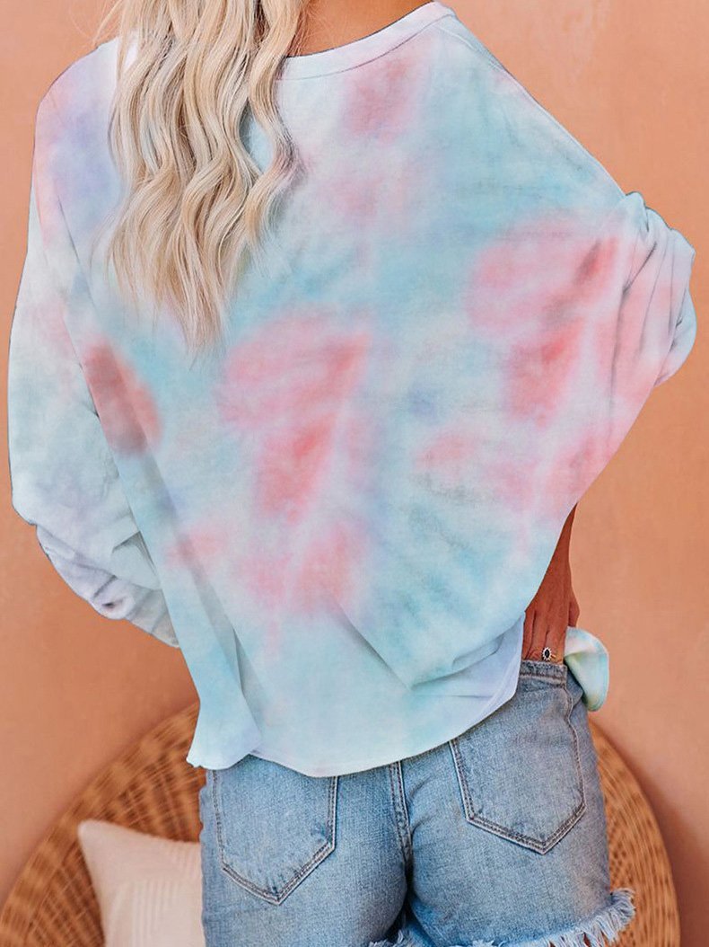 T-Shirts - Gradient Tie-Dye Long Sleeve Pullover Loose T-Shirts - MsDressly