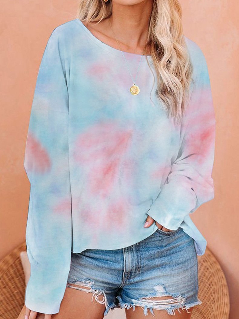 T-Shirts - Gradient Tie-Dye Long Sleeve Pullover Loose T-Shirts - MsDressly
