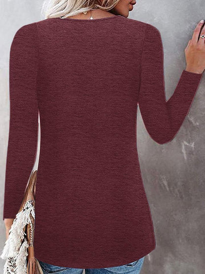 T-Shirts - Leopard Print Round Neck Long Sleeve T-Shirt - MsDressly