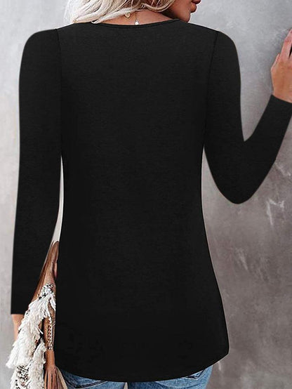 T-Shirts - Leopard Print Round Neck Long Sleeve T-Shirt - MsDressly