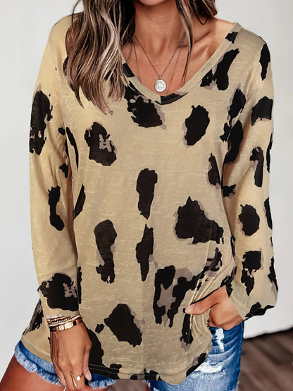 Shirts Leopard Print Round Neck T- Shirt