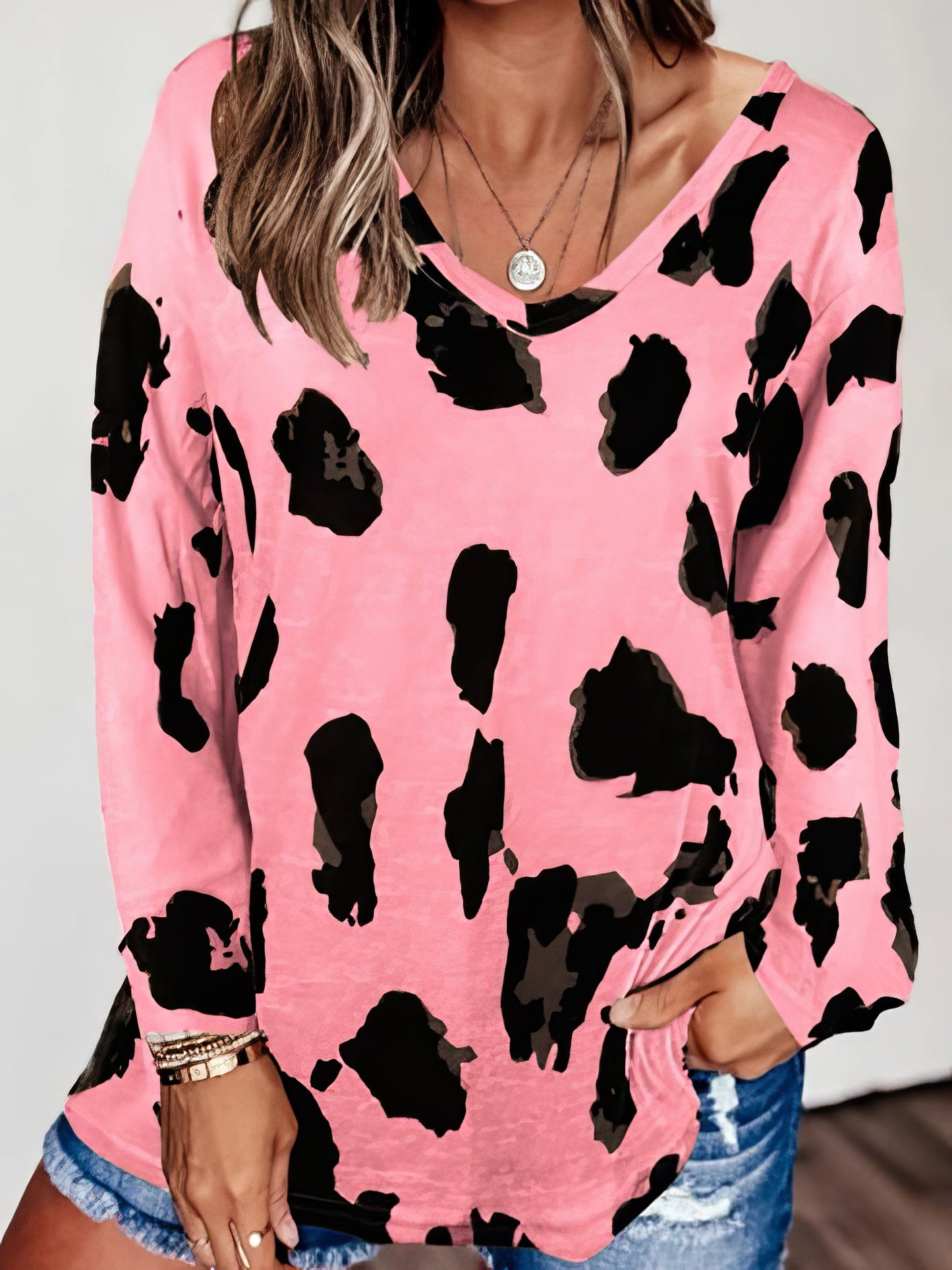 Shirts Leopard Print Round Neck T- Shirt