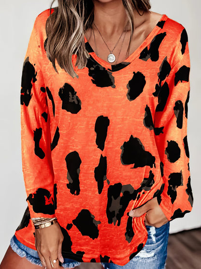Shirts Leopard Print Round Neck T- Shirt
