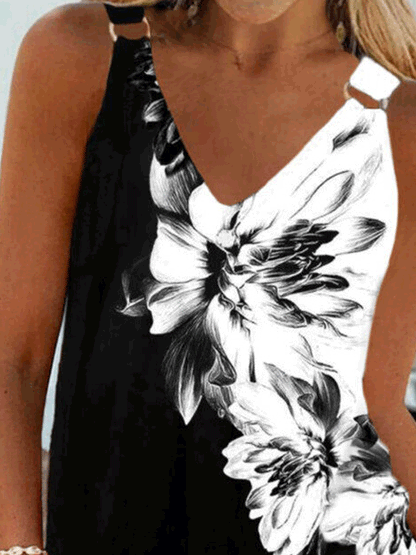 Tank Tops - Tops Casual Floral Print Sling Sleeveless Tank Top - MsDressly