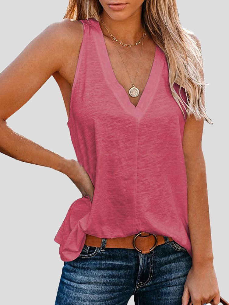 Tank Tops - Tops Solid V-Neck Comfort Sleeveless Tank Top - MsDressly
