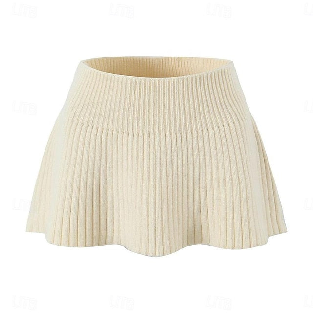 Set with Cropped Turtleneck Sweater Knitted Mini Skirt 2 PCS Sexy Cute Y2K Casual Daily Outfits