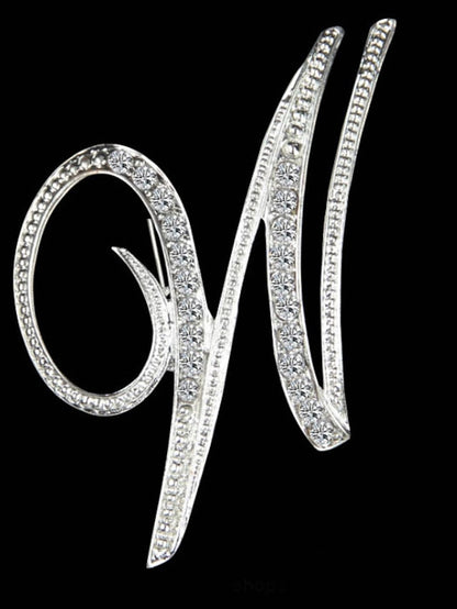 letter brooch pins initial rhinestone brooch for women crafts silvery m - LuckyFash™
