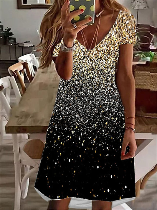 Women's Dress - Casual Dress T Shirt Dress Tee Dress Print Dress Mini Dress Pink Blue Purple Short Sleeve Color Gradient Print Summer Spring V Neck Fashion Summer Dress Loose Fit 2023 S M L XL XXL 3XL