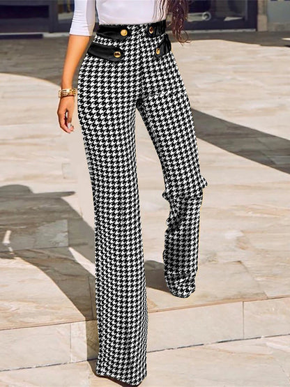 Women's Dress Pants Acrylic Plaid Black Khaki Elegant High Waist Full Length Work Street Summer Fall