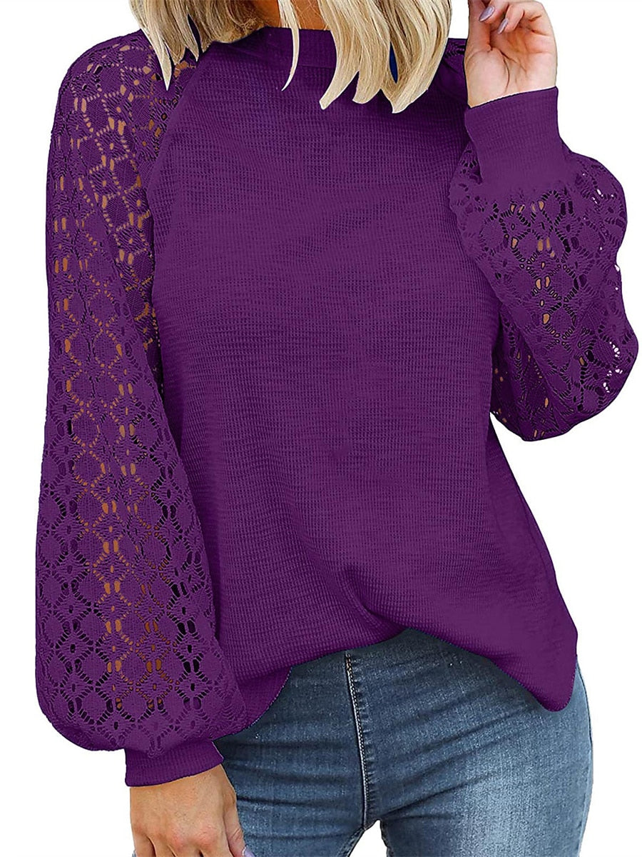 Women's Pullover Sweater Jumper Crew Neck Ribbed Knit Polyester Patchwork Summer Fall Outdoor Daily Going out Stylish Casual Soft Long Sleeve Solid Color Black Pink Navy Blue S M L