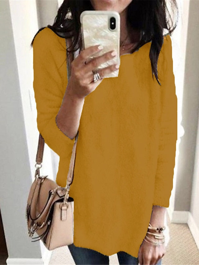 Women's Pullover Sweater Jumper Crew Neck Ribbed Knit Cotton Oversized Fall Winter Regular Outdoor Daily Holiday Stylish Casual Soft Long Sleeve Solid Color Black White Yellow S M L