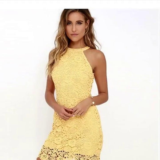 Women's Dress - Semi Formal Party Dress Lace Dress Sheath Dress Mini Dress Watermelon Red Black White Sleeveless Pure Color Lace Winter Fall Spring Halter Fashion Daily Date Slim 2023 S M L XL 2XL 3XL