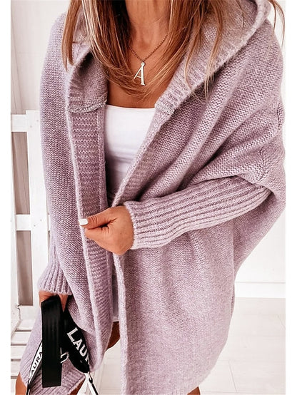Women's Cardigan Hooded Solid Color Stylish Basic Casual Long Sleeve Loose Sweater Cardigans Hooded Open Front Fall Winter Denim Purple / Holiday / Going out