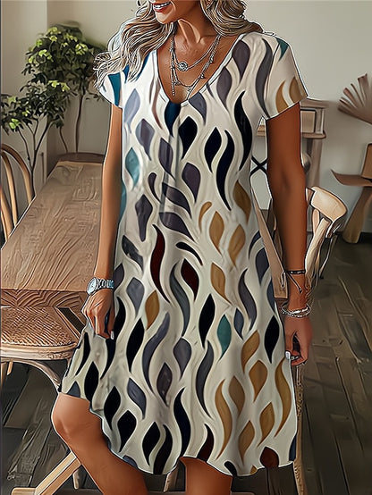 Women's Dress - Casual Dress Summer Dress Print Dress Leaf Floral Print V Neck Midi Dress Fashion Modern Outdoor Daily Short Sleeve Regular Fit Black White Yellow Summer Spring S M L XL XXL
