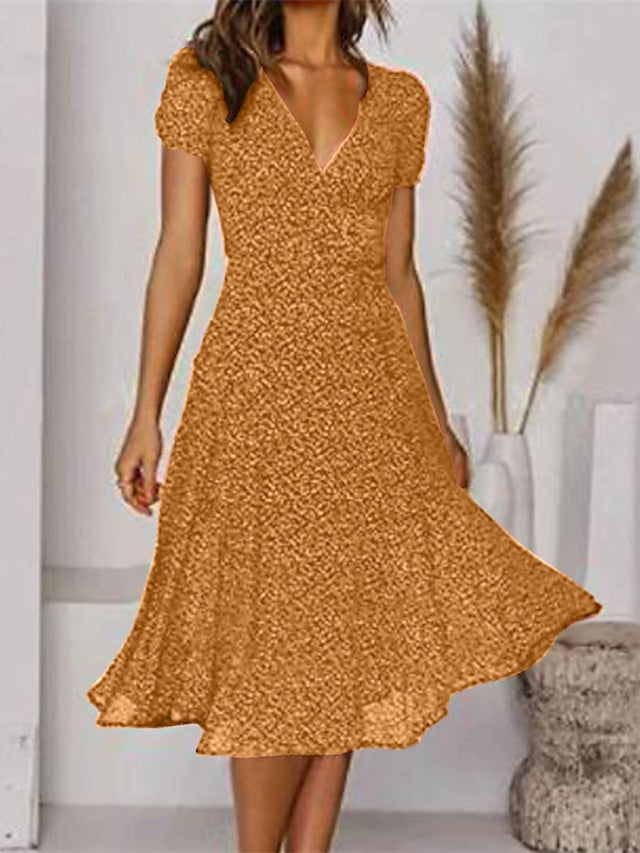 Women's Dress - Casual Dress Swing Dress Floral Dress Midi Dress Black Wine Red Short Sleeve Ditsy Floral Print Summer Spring V Neck Fashion Vacation Loose Fit 2023 S M L XL XXL 3XL