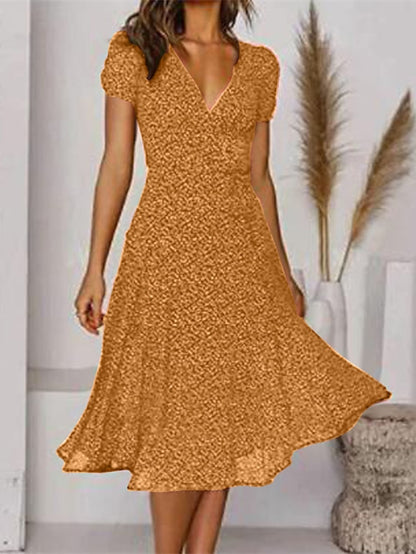 Women's Dress - Casual Dress Swing Dress Floral Dress Midi Dress Black Wine Red Short Sleeve Ditsy Floral Print Summer Spring V Neck Fashion Vacation Loose Fit 2023 S M L XL XXL 3XL