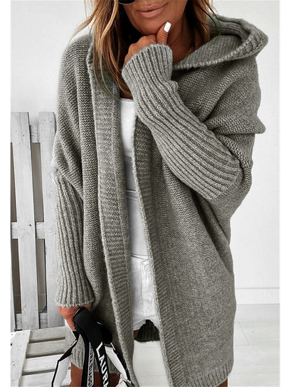 Women's Cardigan Hooded Solid Color Stylish Basic Casual Long Sleeve Loose Sweater Cardigans Hooded Open Front Fall Winter Denim Purple / Holiday / Going out