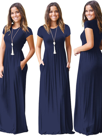Women's Dress - T Shirt Dress Tee Dress Maxi long Dress Half Sleeve Solid Color Autumn / Fall Summer Round Neck Contemporary Casual Loose 2023 S M L XL XXL