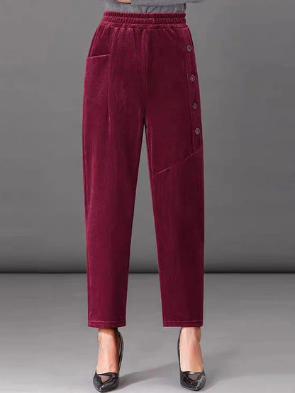 Women‘s Slacks Fleece Flannel Pants Trousers Full Length Fashion Streetwear Outdoor Street Black Wine M L Fall Winter