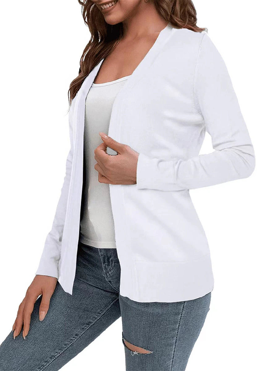 Women's Knitted Cardigan Coat Classic V Neck Long Sleeve Open Front Sweater Fall Solid Color  Cardigans Wine S M L