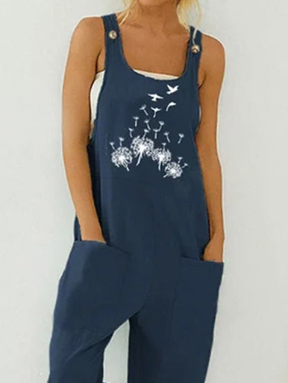 Women's Overall Pocket Print Floral U Neck Streetwear Street Daily Regular Fit Sleeveless Army Green Blue S M L Summer - LuckyFash™
