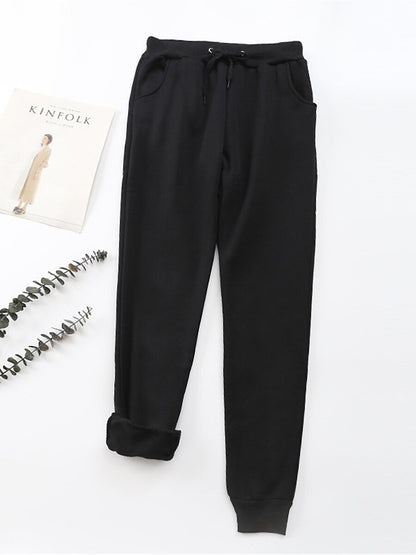 Women's Fleece Pants Polyester Solid Color Light Gray Dark-Gray Fashion High Waist Full Length Street Daily Fall Winter