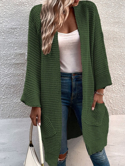 Women's Cardigan Sweater Jumper Chunky Knit Tunic Pocket Knitted Pure Color Open Front Stylish Casual Holiday Going out Winter Fall Green Pink S M L / Long Sleeve / Regular Fit