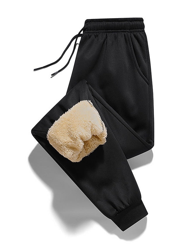 Women's Fleece Pants Lambswool Plain Grey Black Active High Waist Full Length Outdoor Street Fall Winter