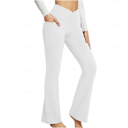 Women's Pants Trousers Polyester Plain Black White Casual Daily High Waist Full Length Daily Wear Going out Spring &  Fall