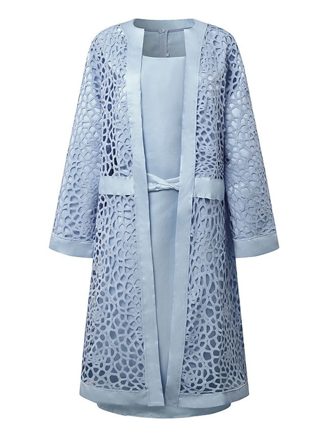 Women's Lace Dress Dress Set Midi Dress Purple Pink Yellow Light Blue Gray Long Sleeve Pure Color Lace Hollow Out Spring Fall Crew Neck Elegant Party Spring Dress 2023 S M L XL XXL 3XL 4XL 5XL - LuckyFash™