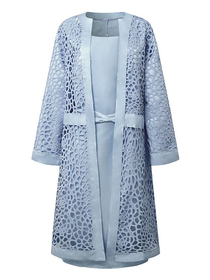 Women's Lace Dress Dress Set Midi Dress Purple Pink Yellow Light Blue Gray Long Sleeve Pure Color Lace Hollow Out Spring Fall Crew Neck Elegant Party Spring Dress 2023 S M L XL XXL 3XL 4XL 5XL - LuckyFash™